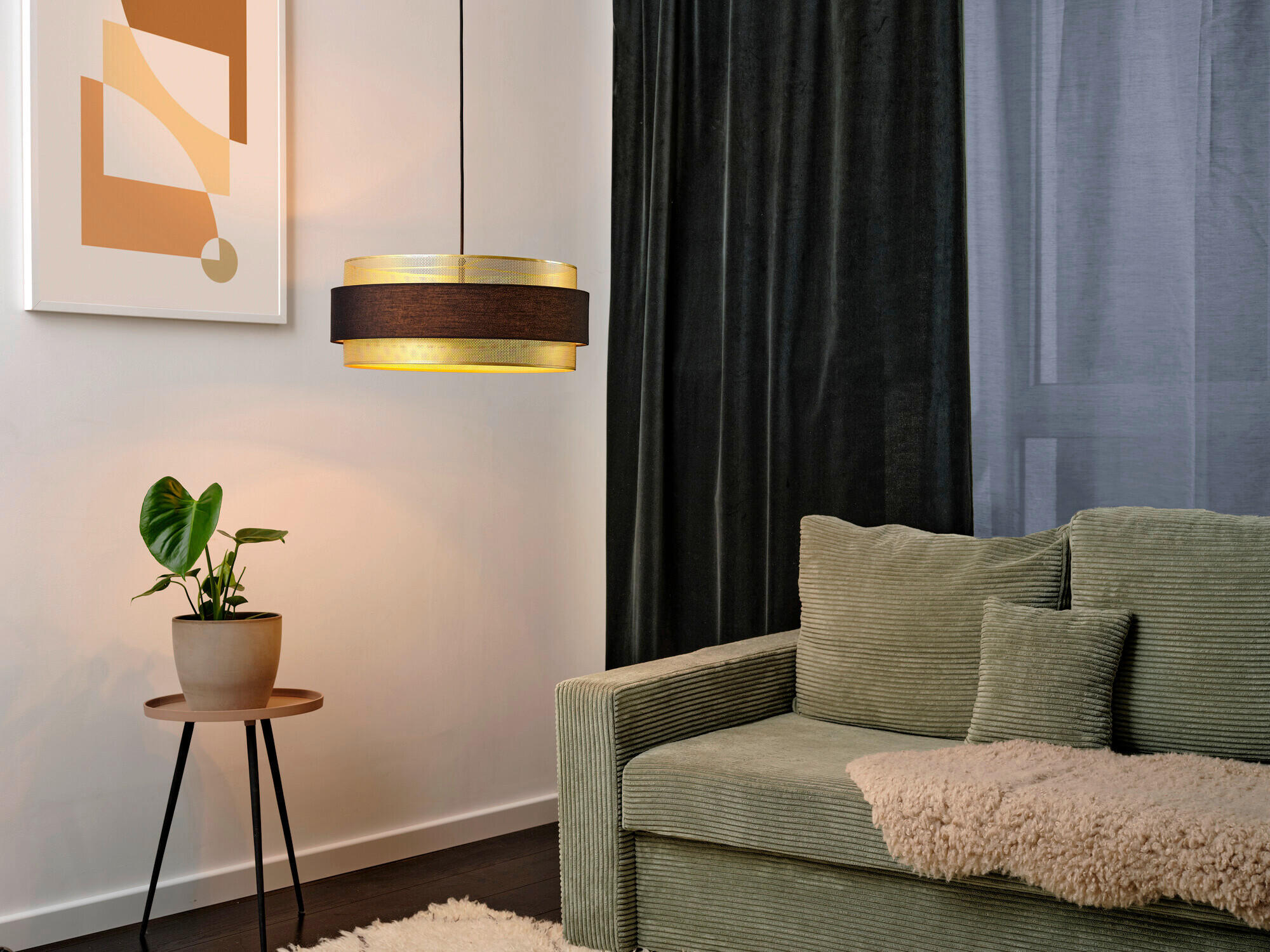 HÄNGELEUCHTE 50/150 cm  - Goldfarben/Schwarz, KONVENTIONELL, Textil/Metall (50/150cm) - Osram