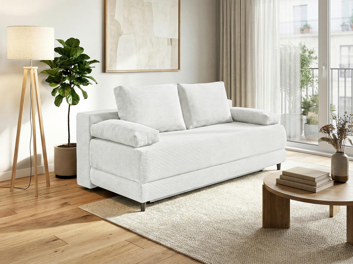 SCHLAFSOFA  mit Liegefunktion, Schlafen auf Sitzhöhe, Rücken echt Cord Naturfarben  - Schwarz/Naturfarben, KONVENTIONELL, Holz/Textil (196/96/103cm) - Carryhome