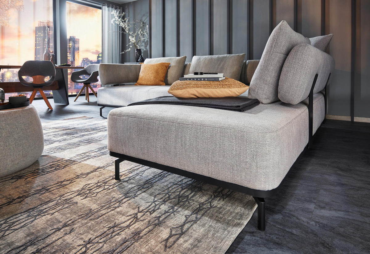 ECKSOFA Hellgrau Flachgewebe  - Hellgrau/Schwarz, Design, Textil/Metall (302/237cm) - Dieter Knoll