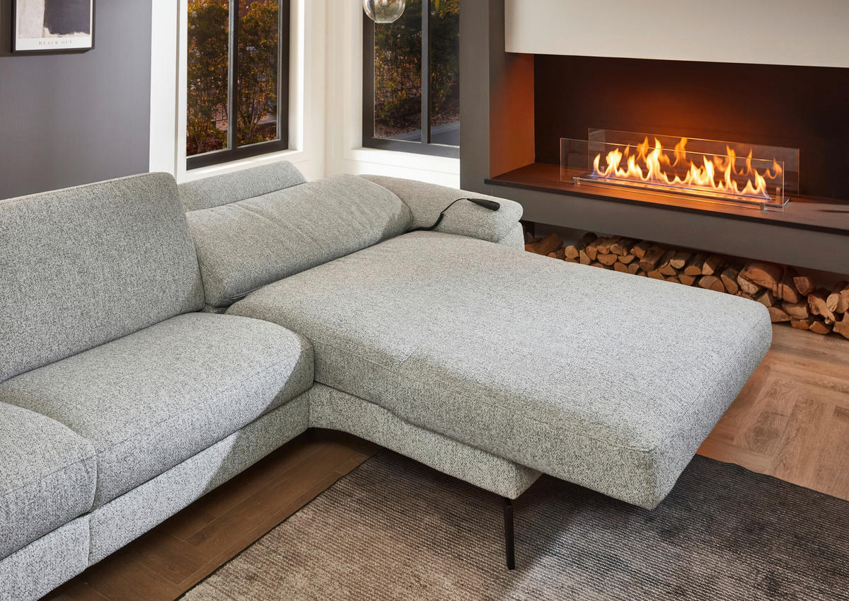 ECKSOFA  in Chenille Silberfarben  309/171 cm  - Silberfarben/Schwarz, Design, Textil/Metall (309/171cm) - Valdera