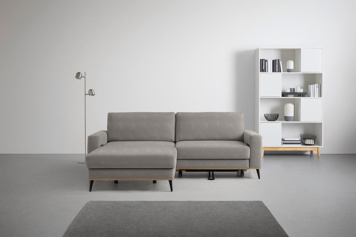 ECKSOFA in Lederlook, Mikrofaser Silberfarben  - Silberfarben/Schwarz, Konventionell, Holz/Textil (167/234cm) - MID.YOU