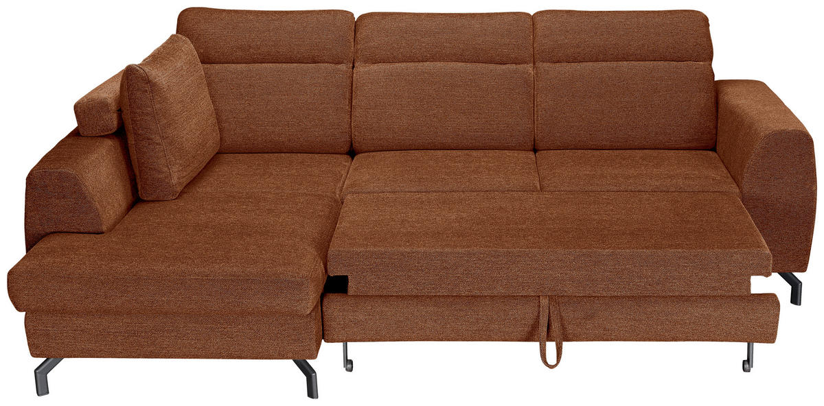 ECKSOFA Cognac Chenille  - Cognac/Schwarz, KONVENTIONELL, Textil/Metall (185/240cm) - Carryhome