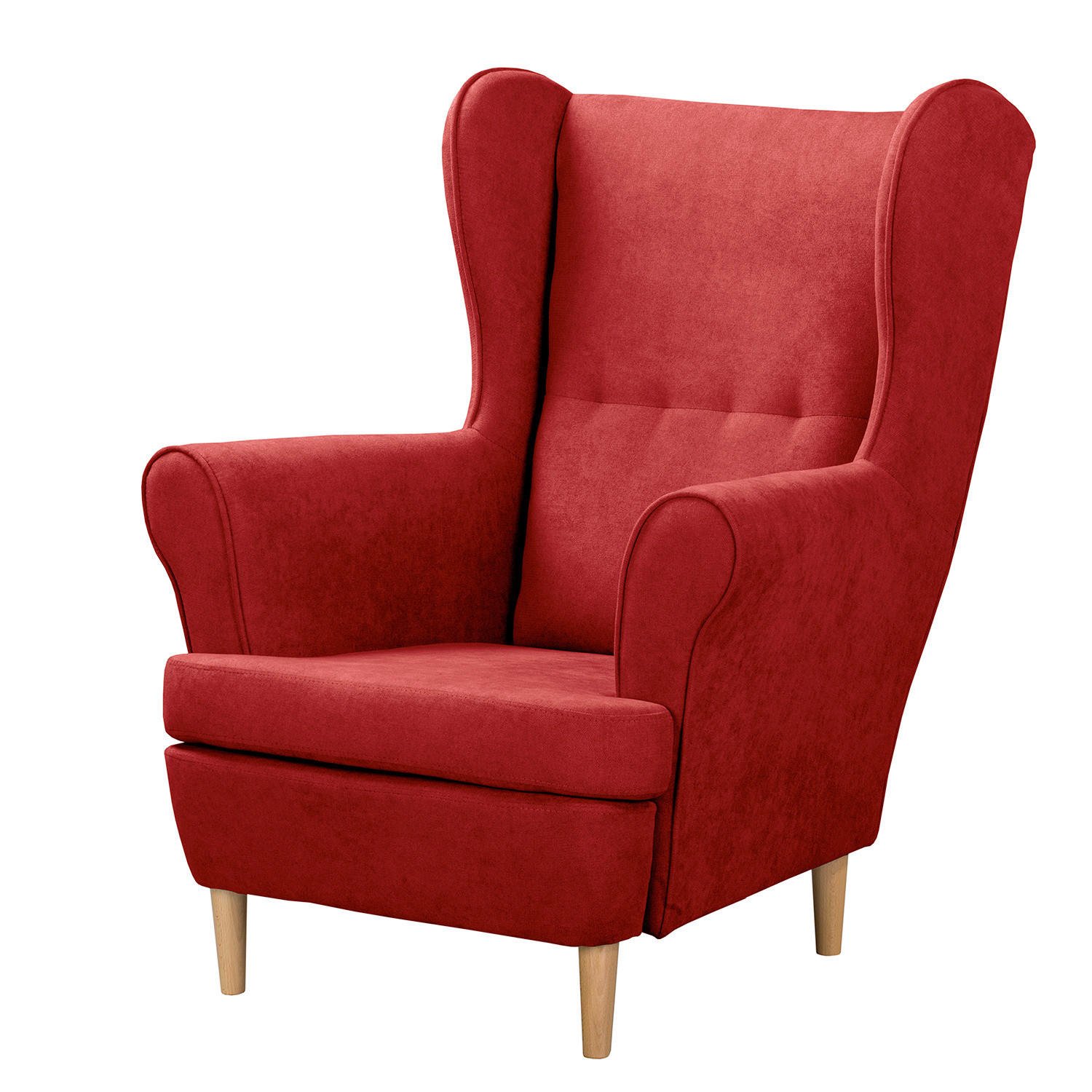 OHRENSESSEL in Mikrofaser Rot  - Rot/Naturfarben, Design, Holz/Textil (87/105/90cm) - Livetastic