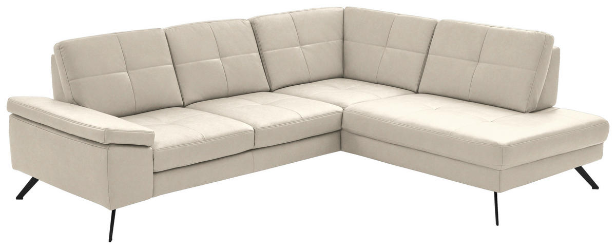 ECKSOFA in Lederlook, Mikrofaser Creme  - Creme/Schwarz, Design, Textil/Metall (261/220cm) - Beldomo System