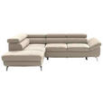 ECKSOFA in Echtleder Creme  - Silberfarben/Creme, Design, Leder/Metall (220/270cm) - Novel