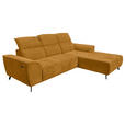 ECKSOFA Currygelb Cord Rücken echt, Kopfteilverstellung, Sitzvorzug  - Currygelb/Schwarz, KONVENTIONELL, Textil/Metall (290/196cm) - Carryhome
