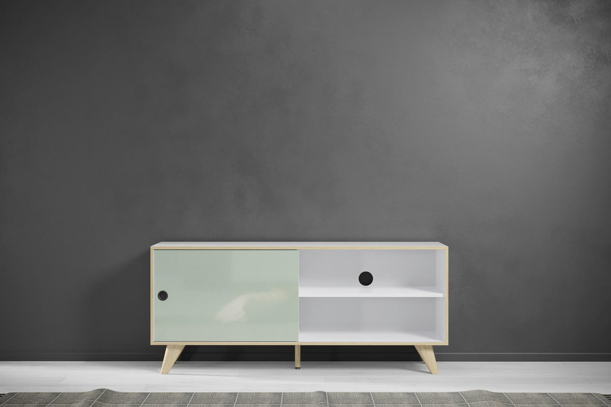 TV-ELEMENT  in 145/63/40 cm  - Eichefarben/Weiß Hochglanz, MODERN, Holzwerkstoff/Kunststoff (145/63/40cm) - Boxxx