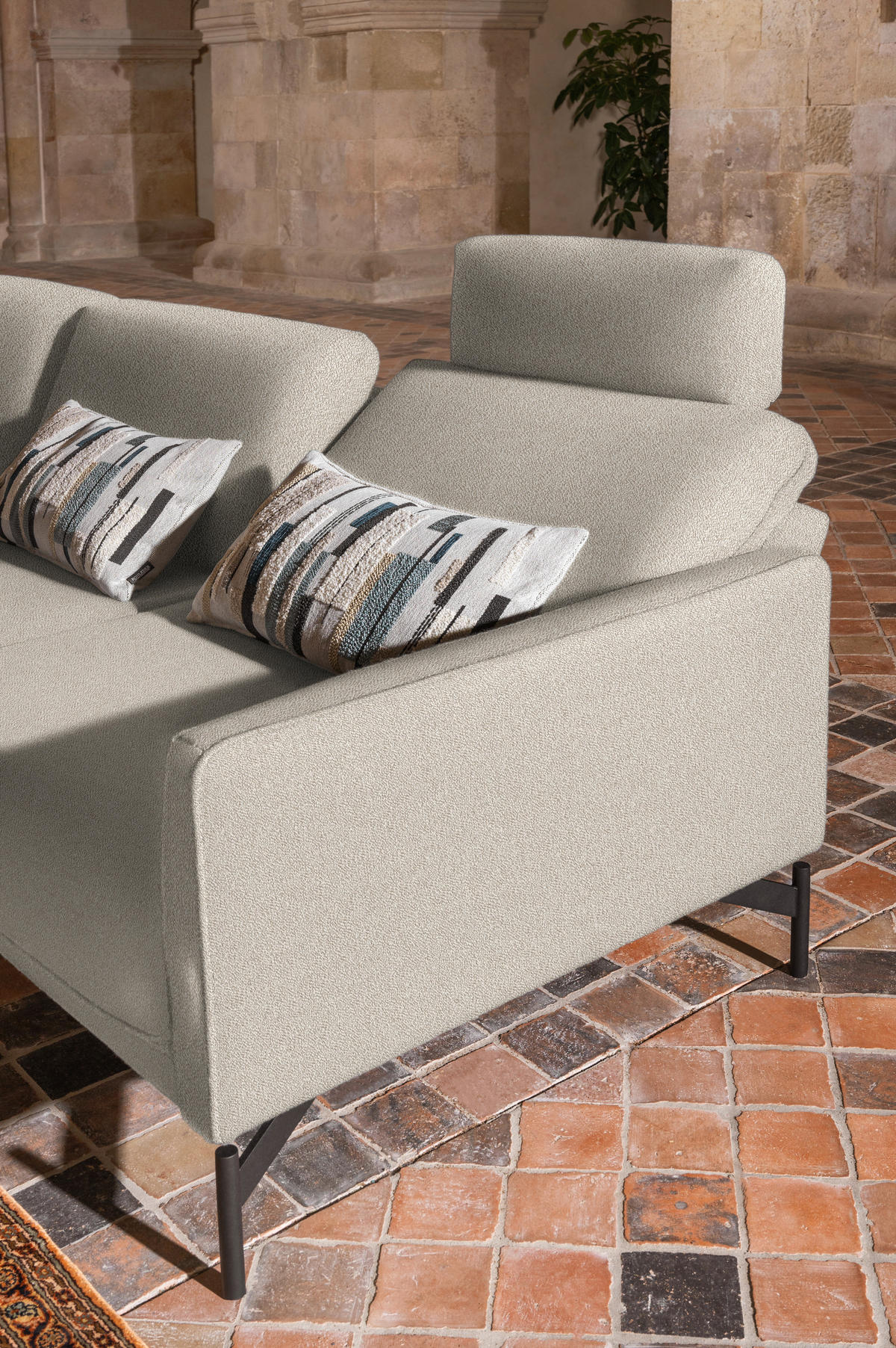 ECKSOFA in Struktur, Flachgewebe Beige  - Anthrazit/Beige, Design, Textil/Metall (230/254cm) - Johann Jakob