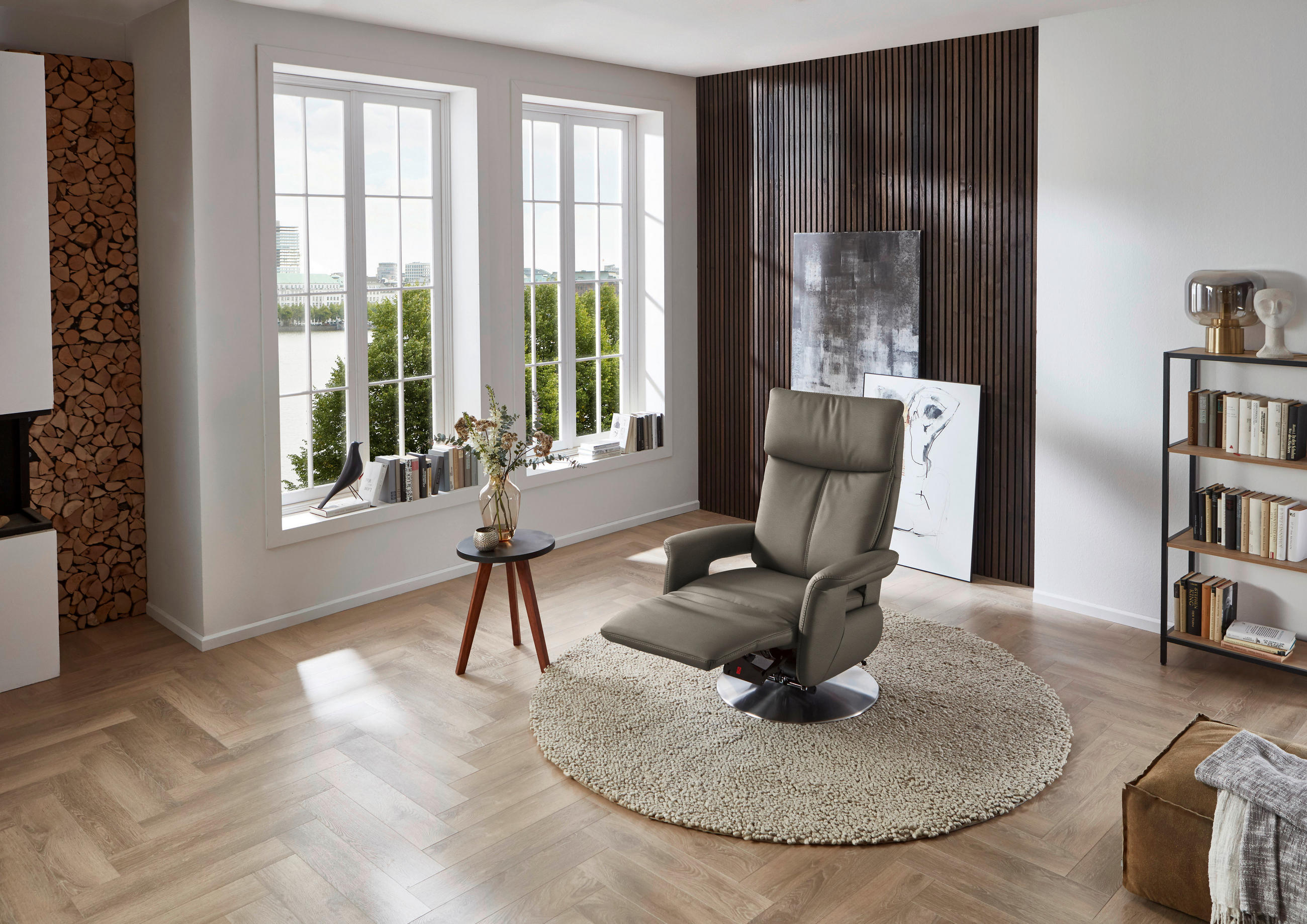 RELAXSESSEL in Leder Graubraun  - Edelstahlfarben/Graubraun, Design, Leder/Metall (78/112/85cm) - Cantus