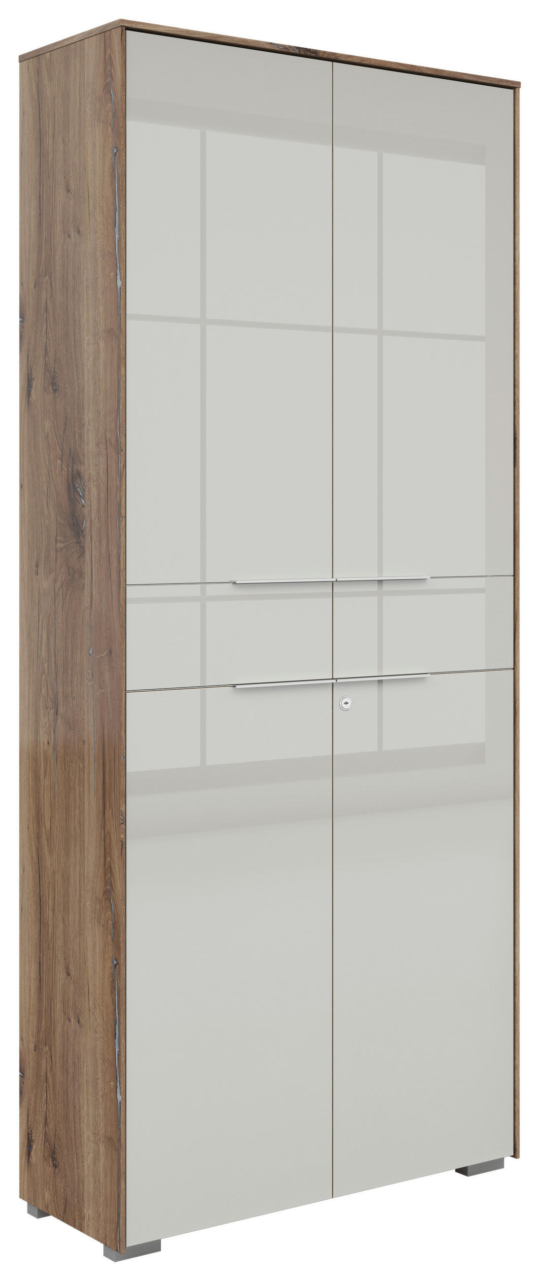 AKTENSCHRANK Hellgrau, Eiche dunkel  - Eiche dunkel/Hellgrau, KONVENTIONELL, Glas/Holzwerkstoff (81/199/37cm) - Voleo