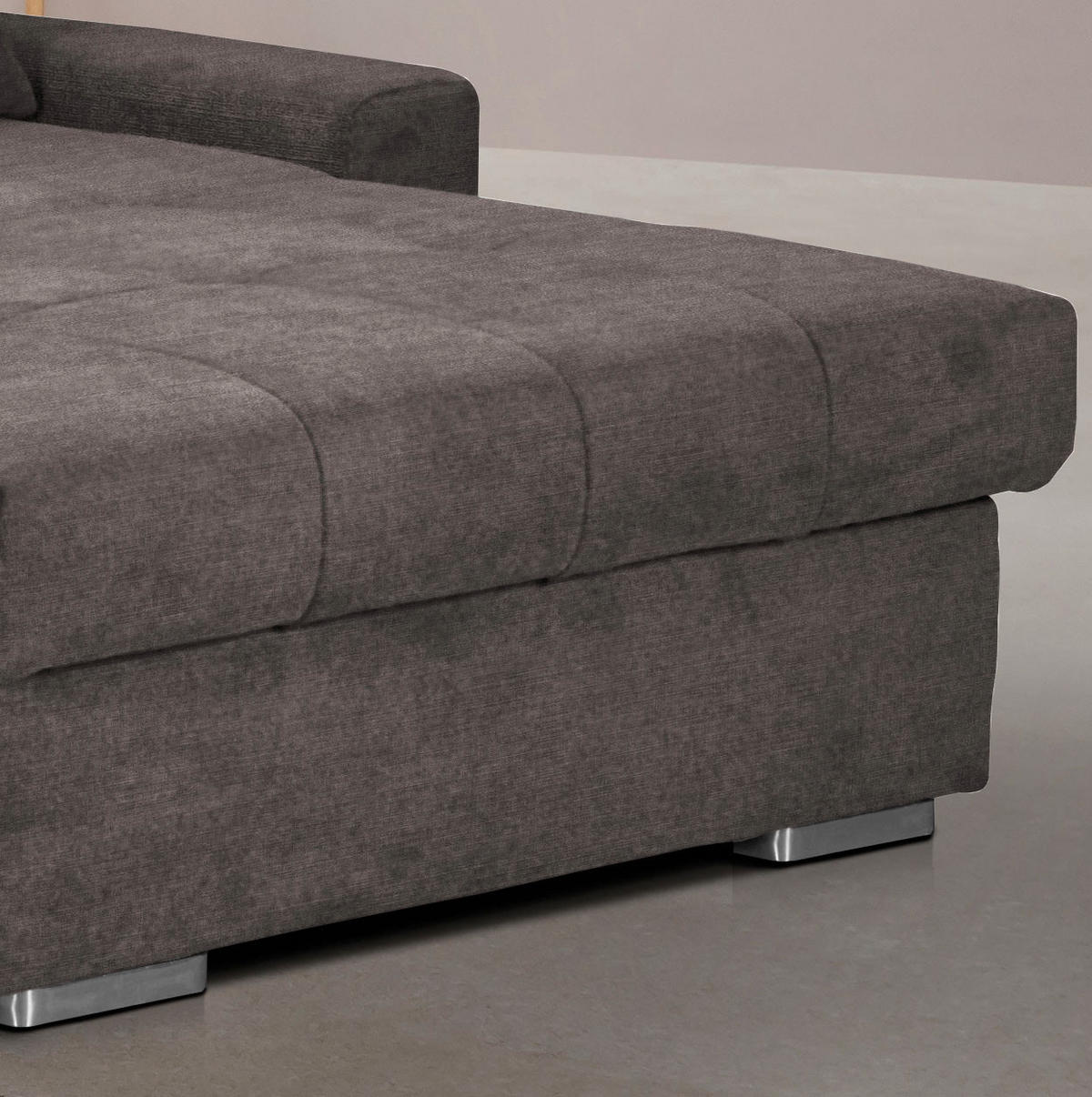 ECKSOFA in Mikrofaser Dunkelbraun  - Dunkelbraun/Silberfarben, MODERN, Holz/Textil (293/164cm) - MID.YOU