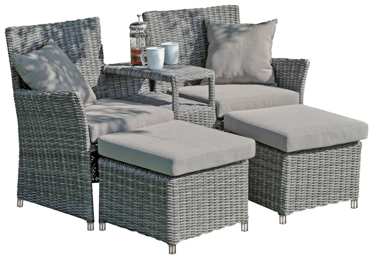 GARTENSESSEL Kunststoff, Textil Hellgrau  - Hellgrau, MODERN, Kunststoff/Textil (70/90/155cm) - Gardenson