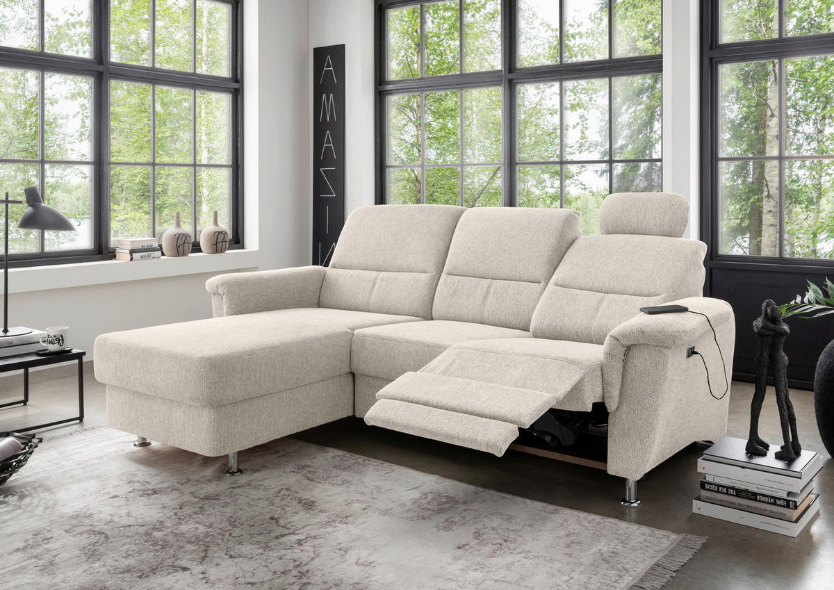 ECKSOFA in Chenille Beige  - Chromfarben/Beige, Modern, Textil/Metall (165/231cm) - Livetastic