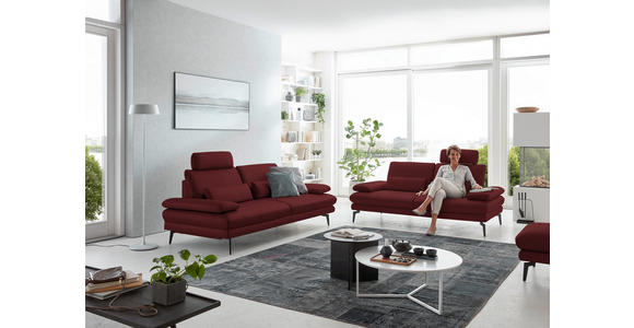 3-SITZER-SOFA in Leder Rot - Rot/Schwarz, Design, Leder/Metall (222/86/104cm) - Dieter Knoll