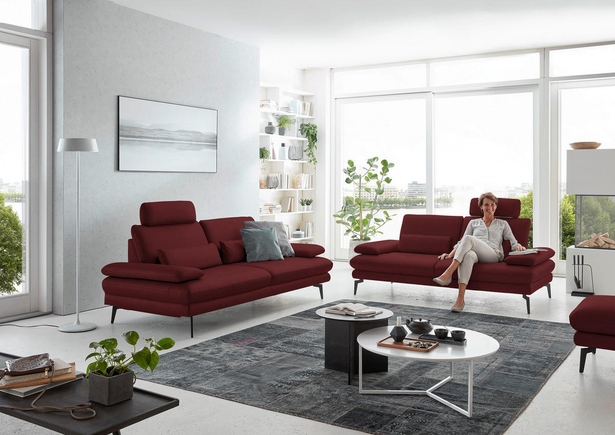 3-SITZER-SOFA in Echtleder Rot  - Rot/Schwarz, Design, Leder/Metall (222/86/104cm) - Dieter Knoll