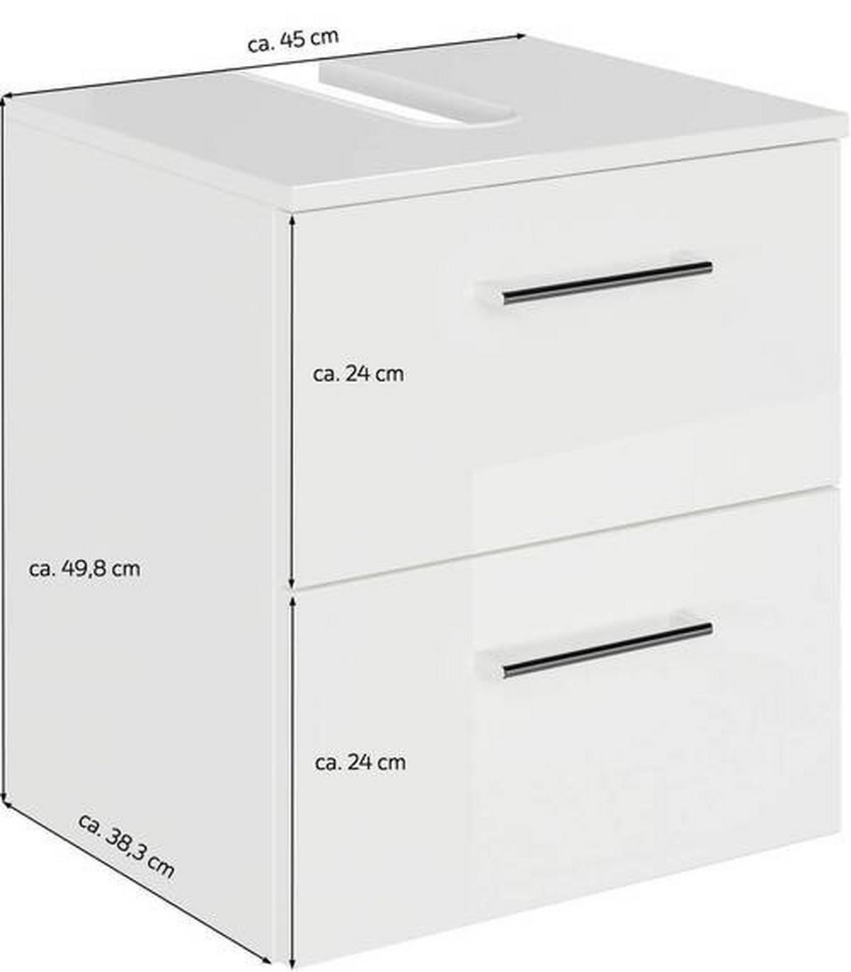 WASCHBECKENUNTERSCHRANK 45/49,8/38,3 cm  - Chromfarben/Weiß Hochglanz, KONVENTIONELL, Holzwerkstoff/Metall (45/49,8/38,3cm) - Sadena