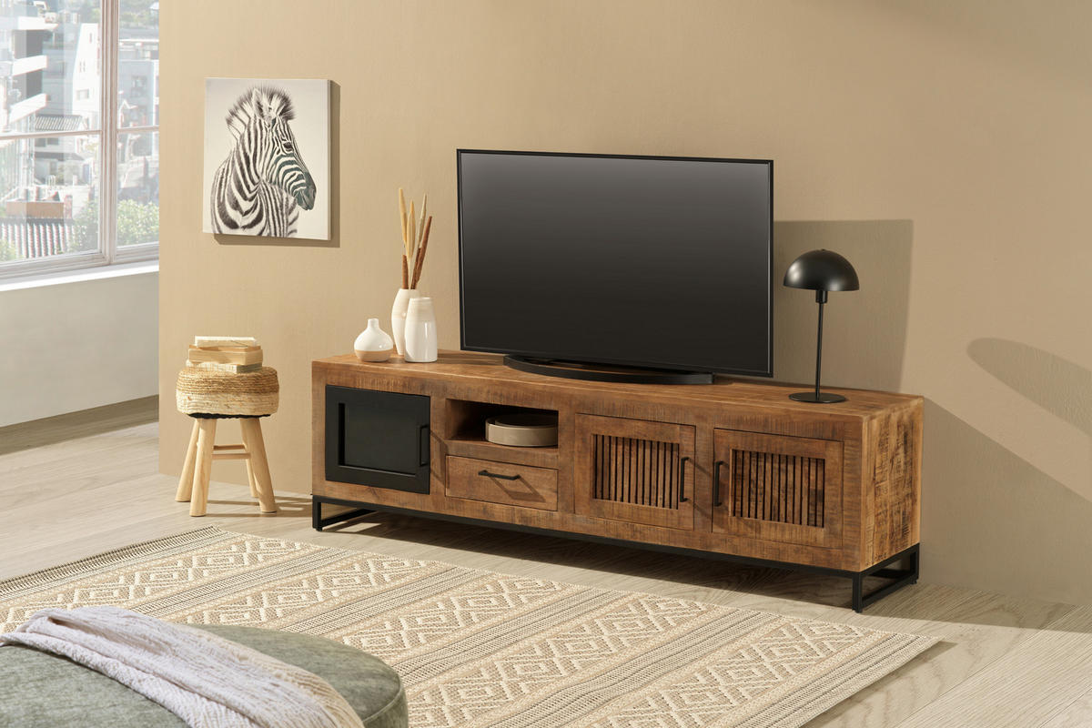 LOWBOARD  in 175/50/40 cm  - Hellbraun/Schwarz, Design, Glas/Holz (175/50/40cm) - Carryhome