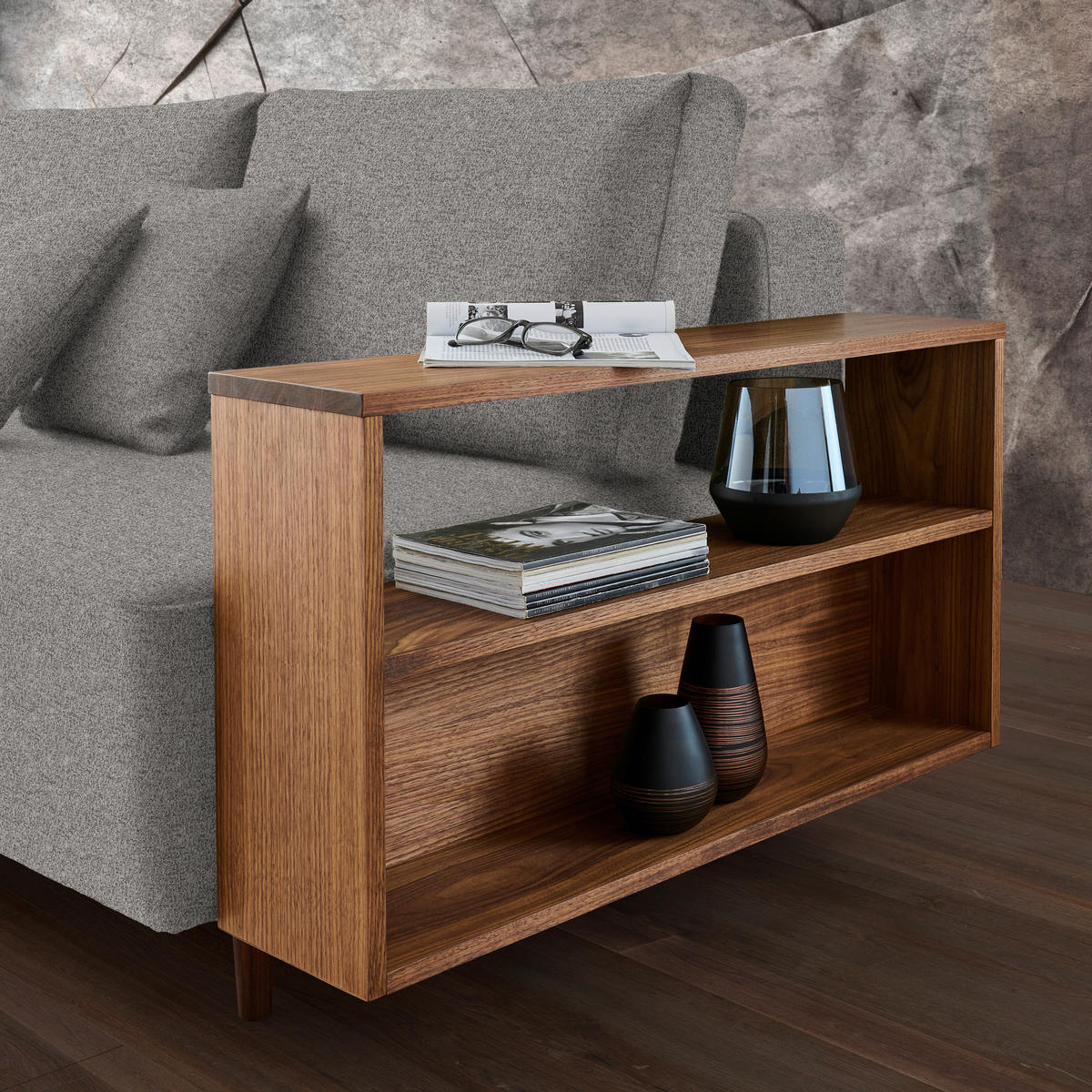 SCHLAFSOFA in Textil Grau  - Nussbaumfarben/Grau, Natur, Holz/Textil (228/90/100cm) - Joka