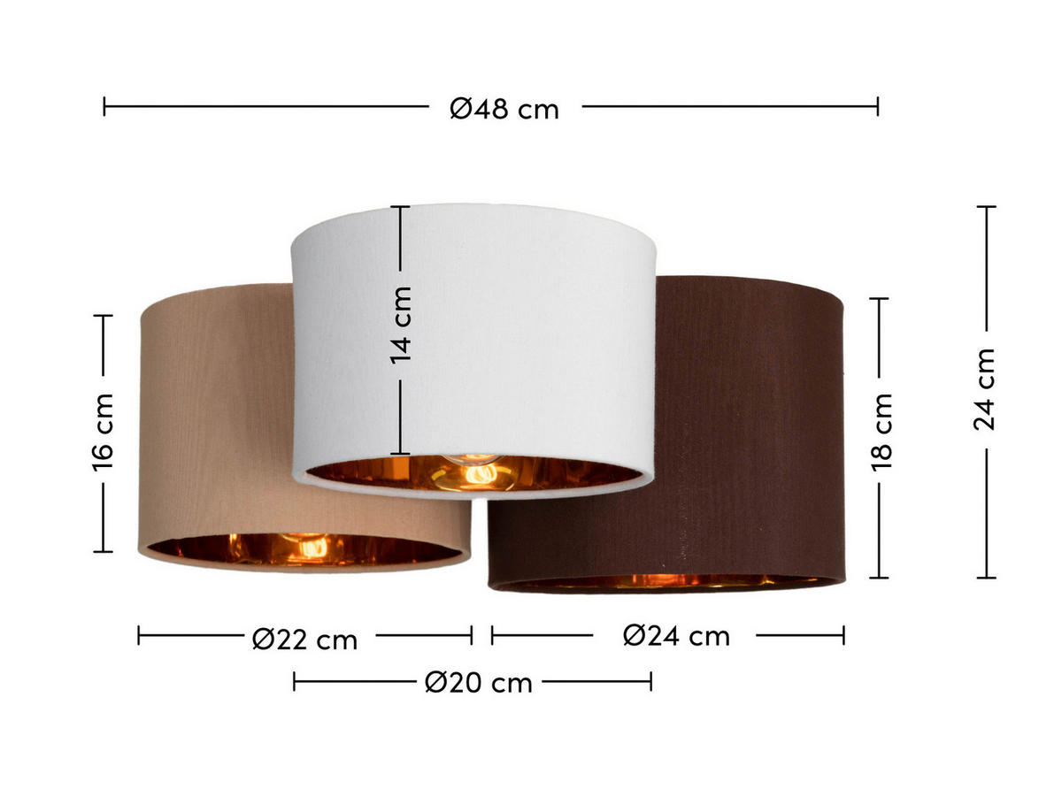 DECKENLEUCHTE 48/24 cm   - Hellbraun/Dunkelbraun, MODERN, Kunststoff/Textil (48/24cm) - Novel