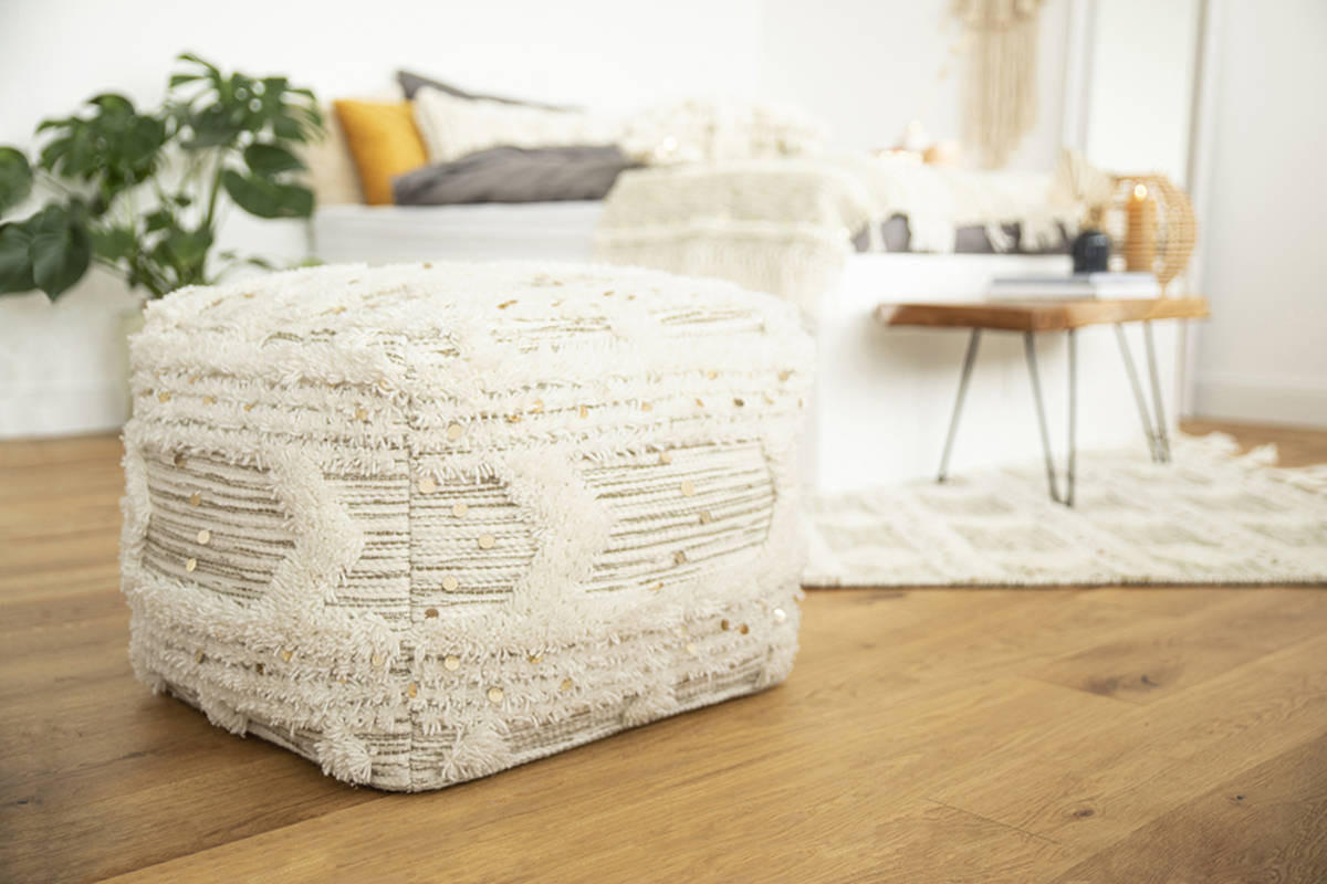POUF Makramee 50/45/50 cm - Creme/Olivgrün, Trend, Kunststoff/Textil (50/45/50cm) - Kayoom