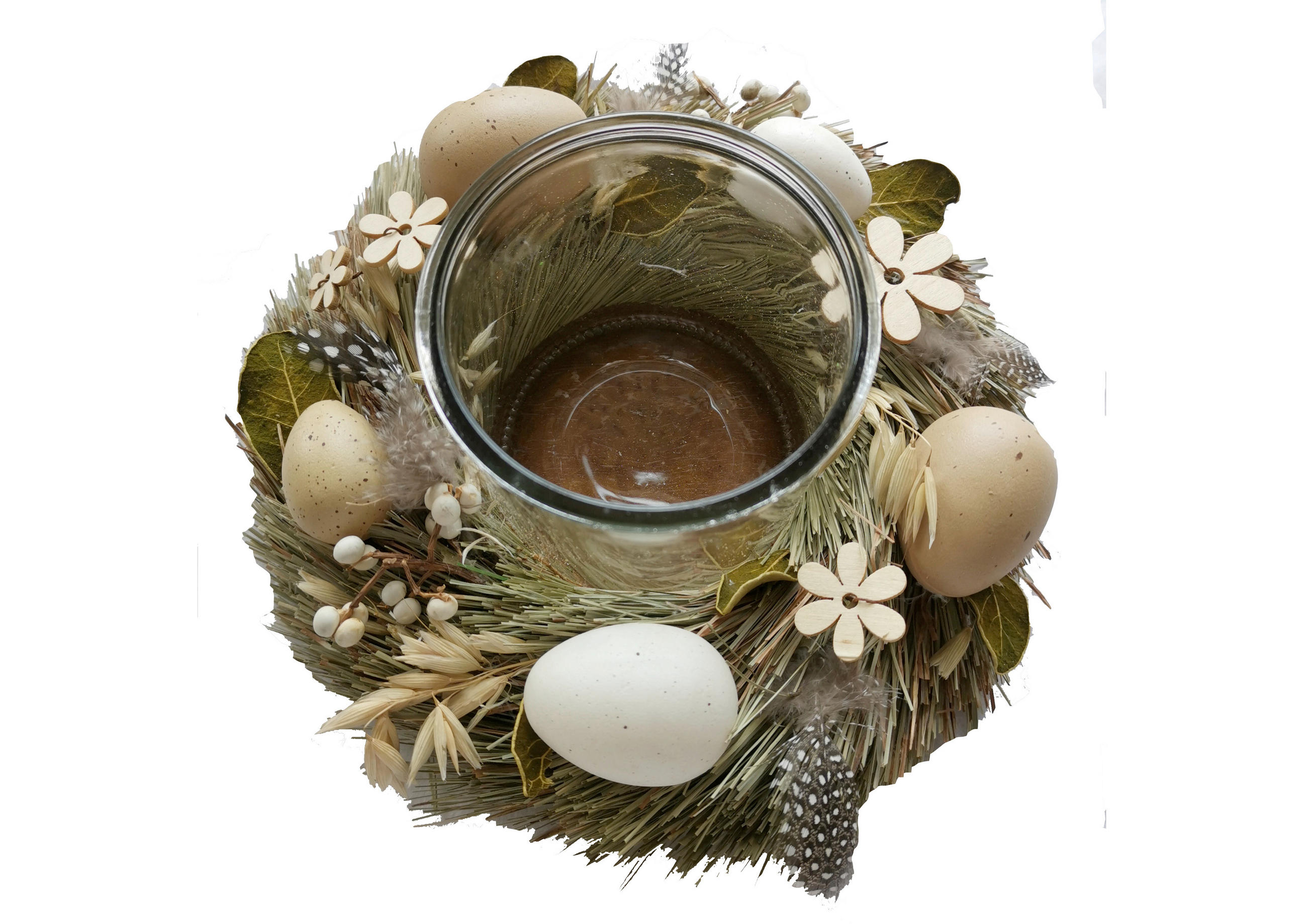 KERZENHALTER   - Cognac/Weiß, LIFESTYLE, Glas/Naturmaterialien (24/11cm)