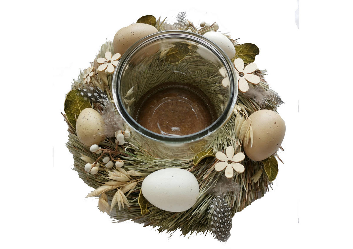 KERZENHALTER   - Cognac/Weiß, LIFESTYLE, Glas/Naturmaterialien (24/11cm)