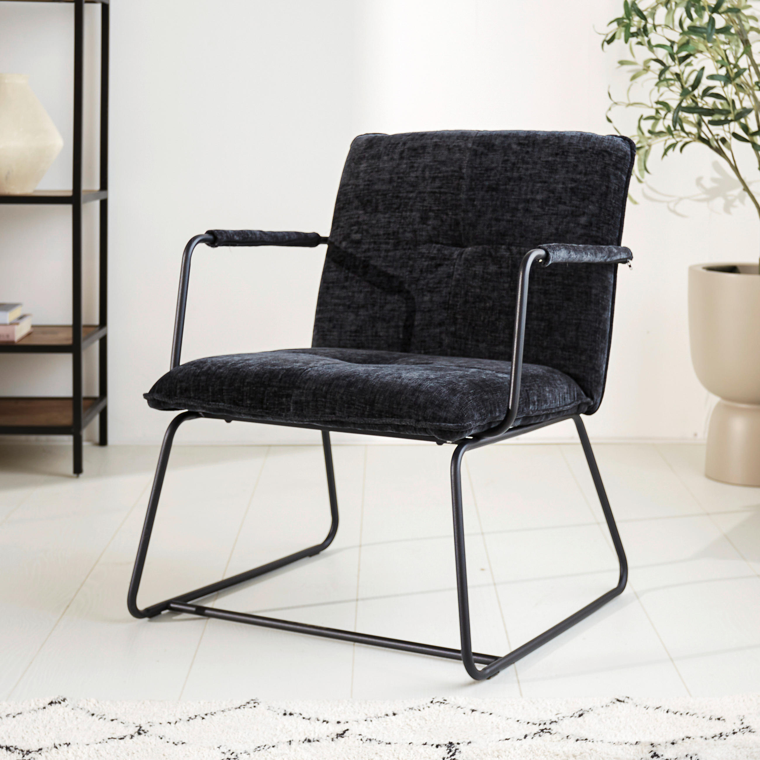 SESSEL in Chenille Schwarz  - Schwarz, MODERN, Textil/Metall (65/80/68cm) - MID.YOU