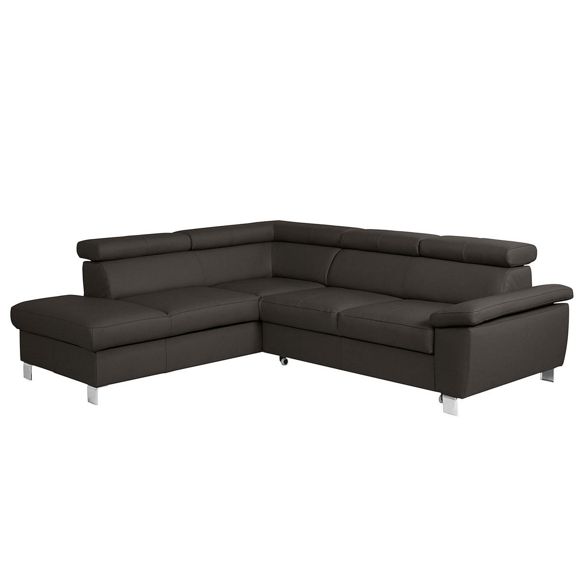 ECKSOFA Dunkelbraun Echtleder Lederlook  - Chromfarben/Dunkelbraun, Design, Leder/Textil (208/248cm) - Livetastic