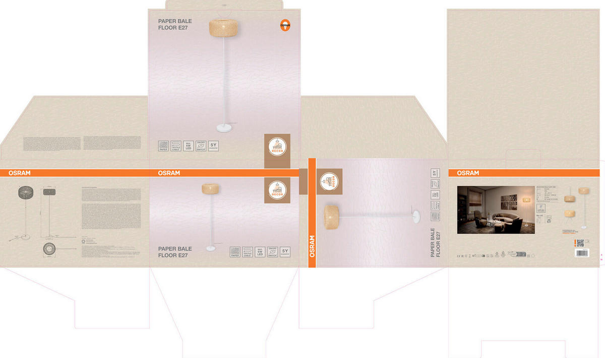 STEHLEUCHTE 40/164 cm    - Beige, Natur, Papier/Metall (40/164cm) - Osram
