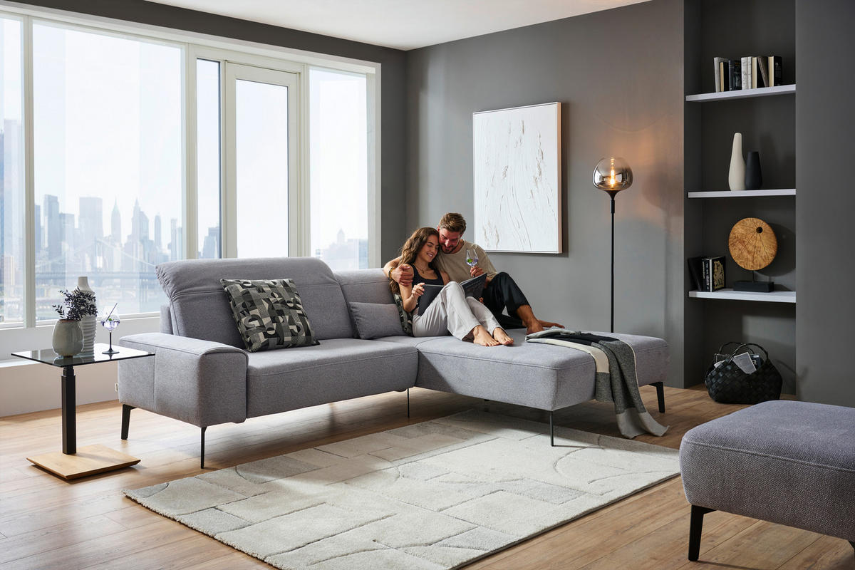 ECKSOFA in Mikrofaser Hellgrau  - Hellgrau/Schwarz, Design, Textil/Metall (273/203cm) - Johann Jakob