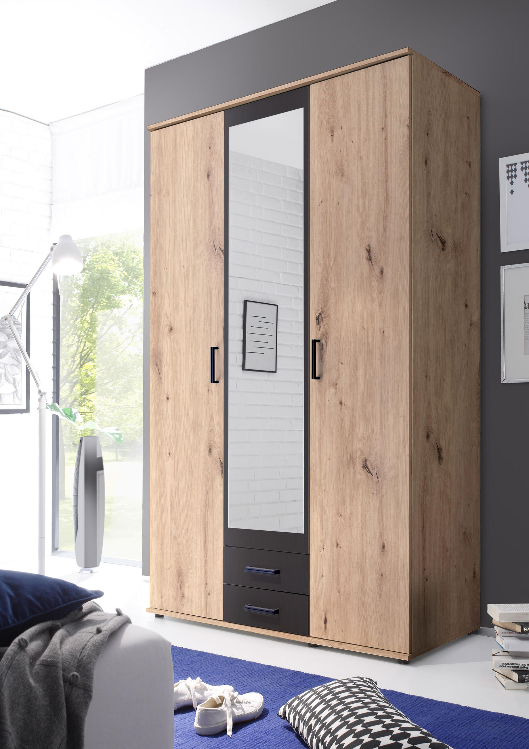 ORMAR SA KLASIČNIM VRATIMA antracit, boja hrasta 119,6/196,3/53,5 cm - boja hrasta/antracit, Moderno, staklo/pločasti materijal (119,6/196,3/53,5cm) - Ti'me
