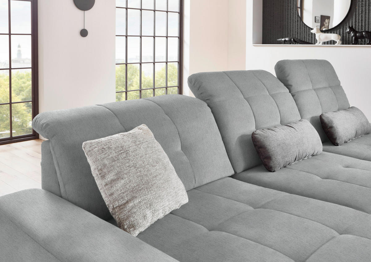 ECKSOFA in Flachgewebe Hellgrau  - Hellgrau/Schwarz, Design, Textil/Metall (190/309cm) - Beldomo Style
