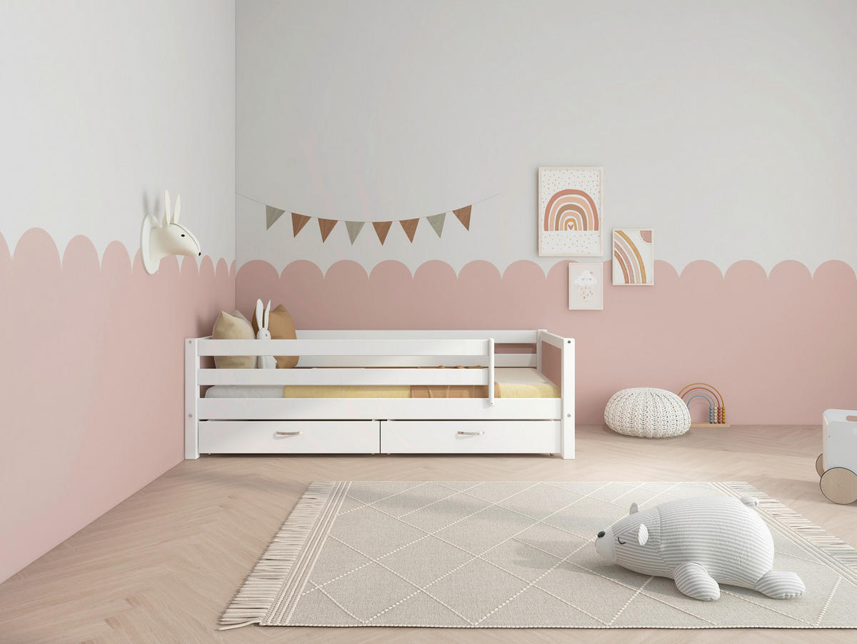 BETT 90/200 cm,  in Rosa, Weiß, Rollrost, Absturzsicherung, Bettschubladen  - Rosa/Weiß, MODERN, Holz (90/200cm) - Chameo