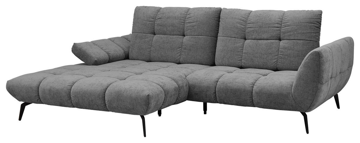 ECKSOFA Anthrazit Flachgewebe Rücken echt, Sitztiefenverstellung  - Anthrazit/Schwarz, KONVENTIONELL, Textil/Metall (211/273cm) - SetOne by Musterring