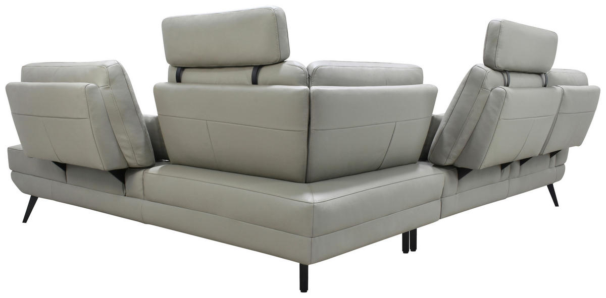 ECKSOFA Taupe Echtleder Zierkissen, Rücken echt, Kopfteilverstellung, Sitztiefenverstellung, Kopfstütze  - Taupe/Schwarz, Design, Leder/Metall (276/225cm) - Celina Home