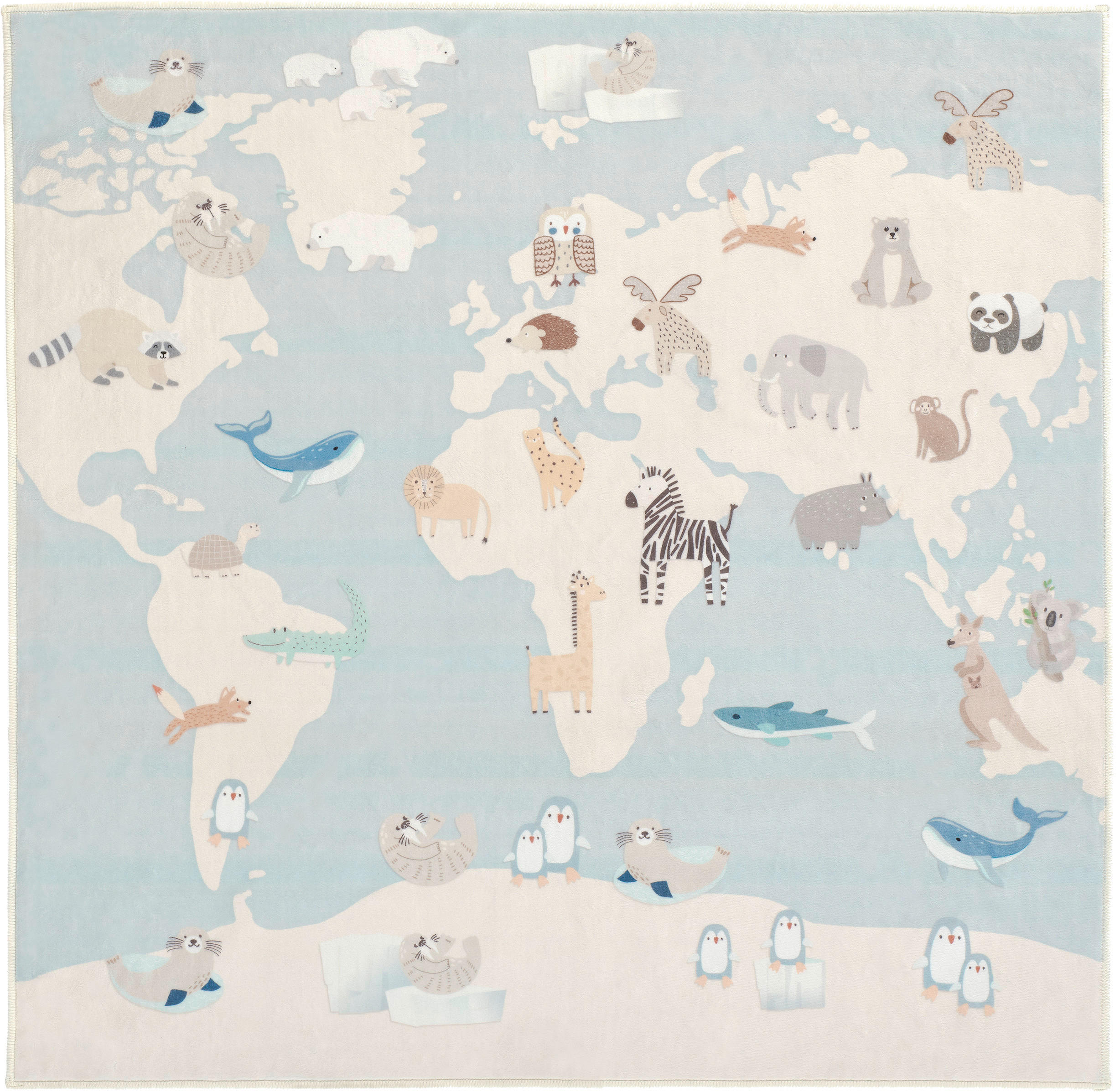 KINDERTEPPICH 120/120 cm LIVING ZOONIA, waschbar Weltkarte  - Pastellblau/Multicolor, Design, Kunststoff/Textil (120/120cm) - Lindorug