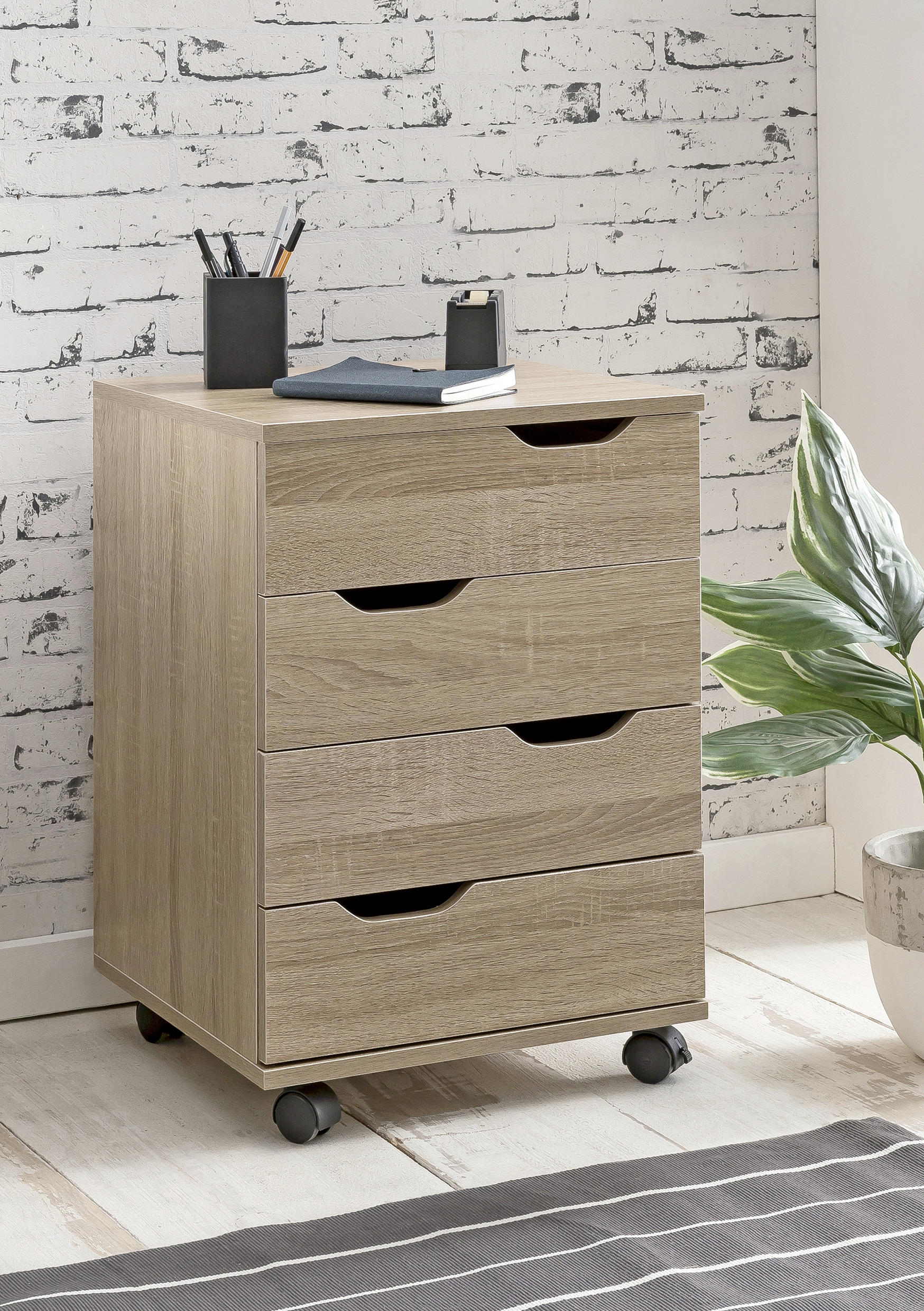 ROLLCONTAINER Eichefarben  - Eichefarben, MODERN, Holzwerkstoff/Kunststoff (40/60/40cm) - MID.YOU