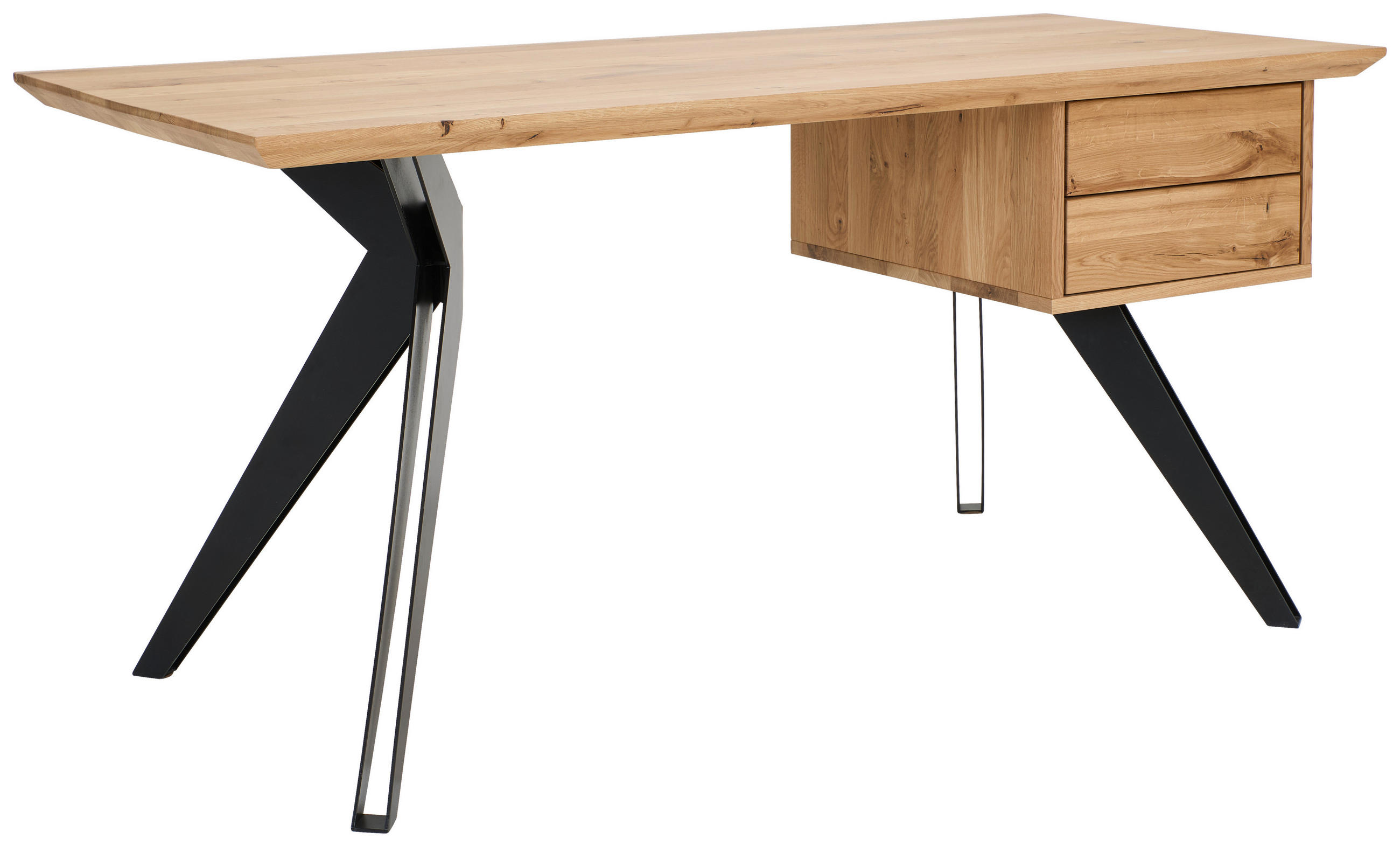 SCHREIBTISCH 160/70/75 cm  in Eichefarben  - Eichefarben/Schwarz, Natur, Holz/Metall (160/70/75cm) - Linea Natura