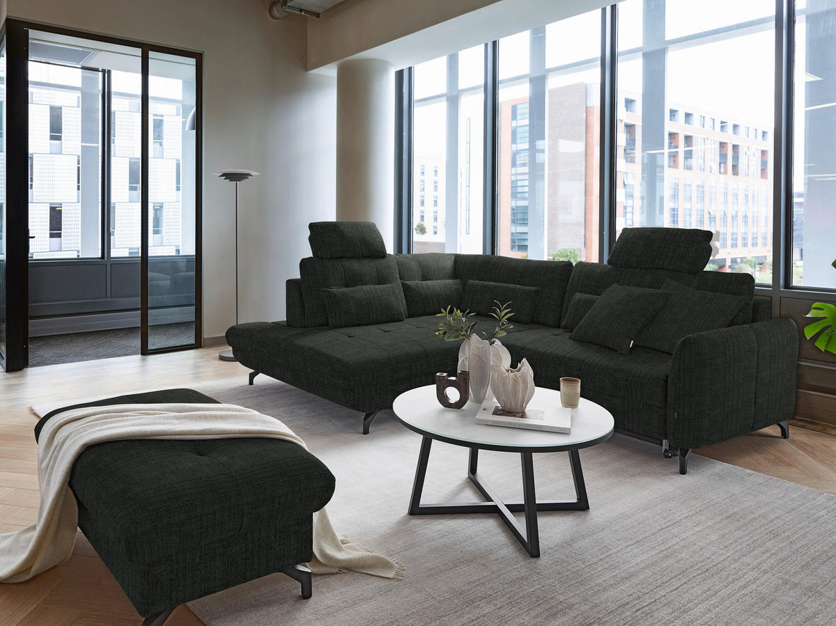 ECKSOFA in Flachgewebe, Leinenoptik Anthrazit  - Anthrazit/Schwarz, Design, Textil/Metall (208/247cm) - Xora