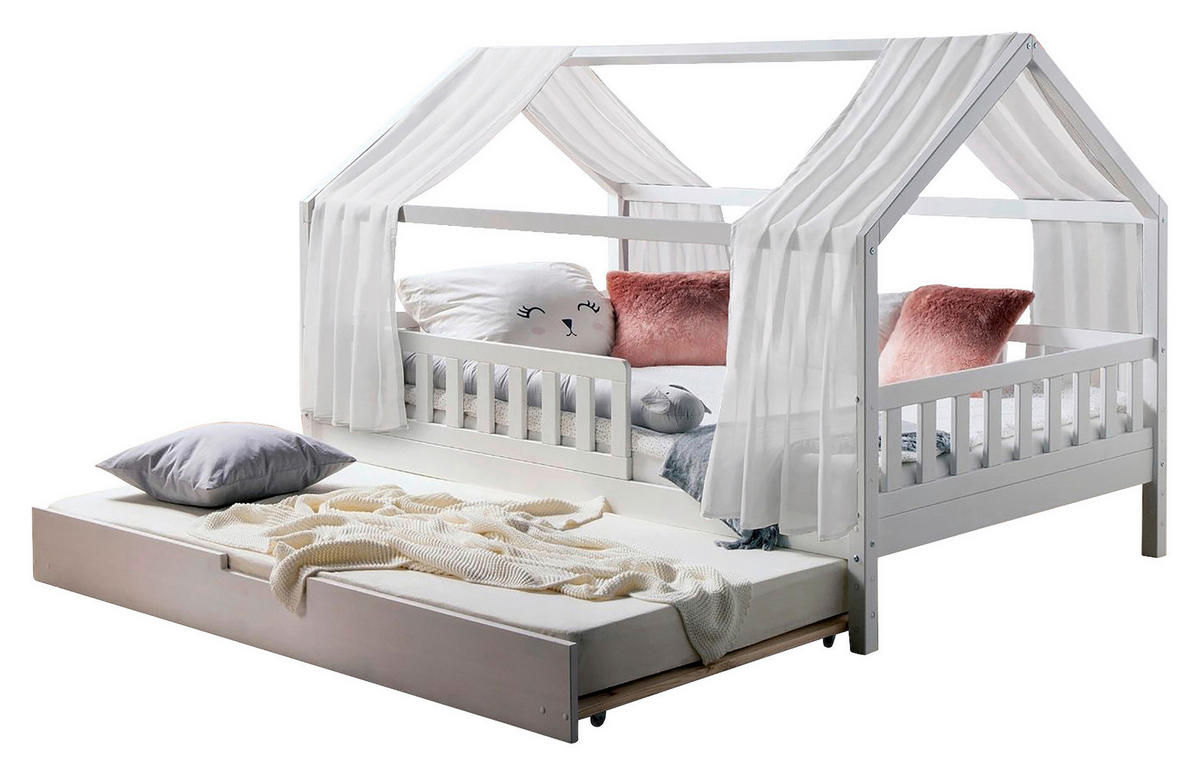HAUSBETT 100/200 cm,  in Weiß  - Naturfarben/Weiß, MODERN, Holz/Textil (100/200cm) - MID.YOU