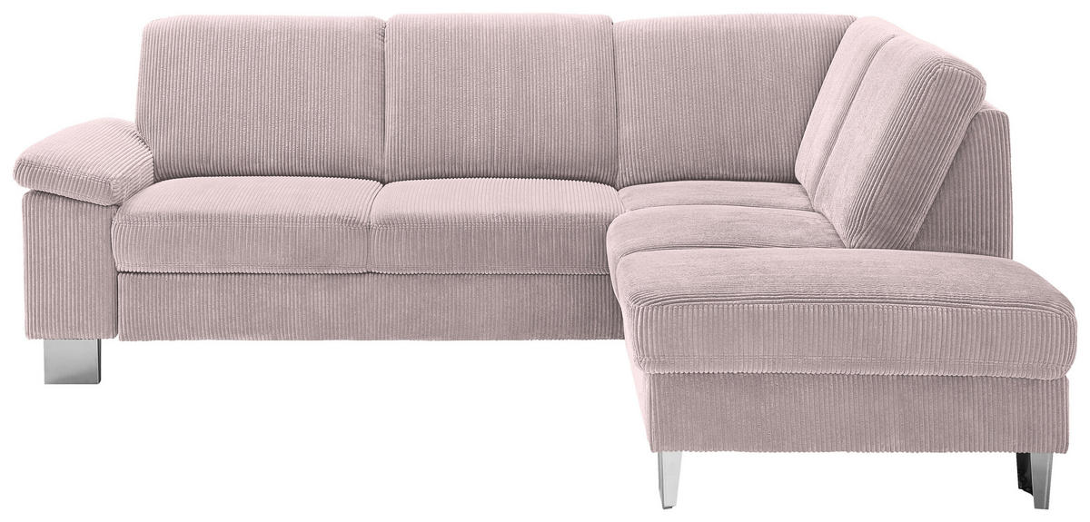 ECKSOFA  in Cord Altrosa  248/200 cm  - Edelstahlfarben/Altrosa, KONVENTIONELL, Textil/Metall (248/200cm) - Beldomo System