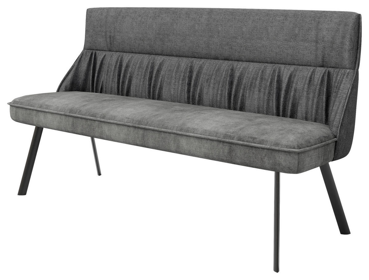 SITZBANK 180/88/63 cm Samt Anthrazit, Schwarz  - Anthrazit/Schwarz, MODERN, Textil/Metall (180/88/63cm) - MID.YOU