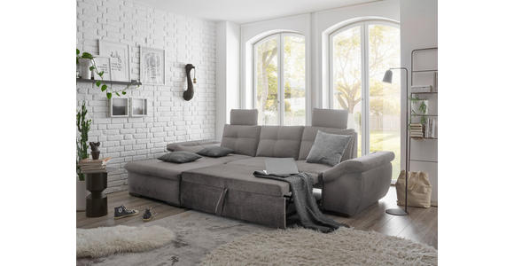 ECKSOFA in Mikrovelours Hellgrau - Hellgrau/Schwarz, KONVENTIONELL, Kunststoff/Textil (170/275cm) - Carryhome