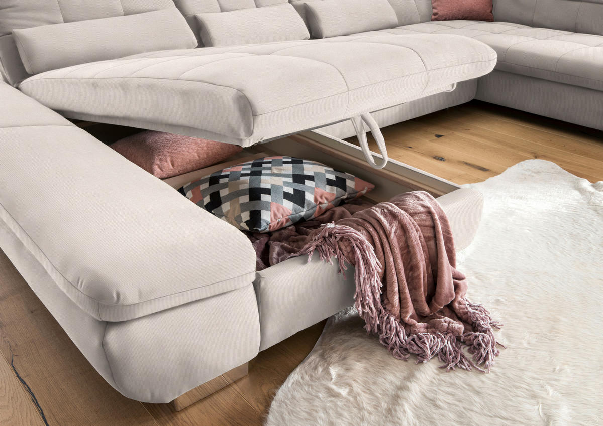 WOHNLANDSCHAFT in Mikrofaser Ecru  - Chromfarben/Ecru, Design, Kunststoff/Textil (204/350/211cm) - Xora