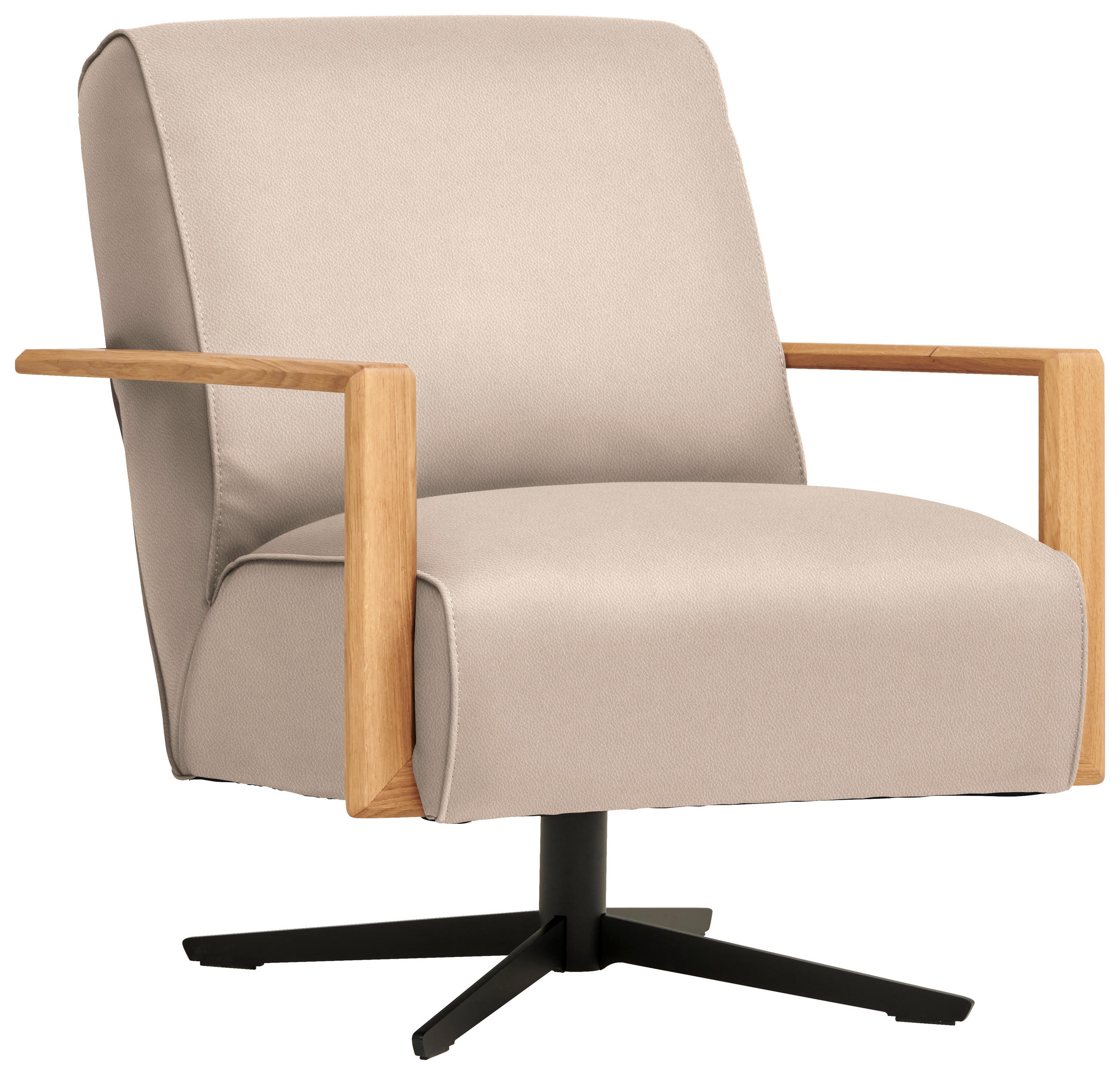 SESSEL in Echtleder Creme  - Wildeiche/Creme, Design, Leder/Holz (72/82/86cm) - Koinor