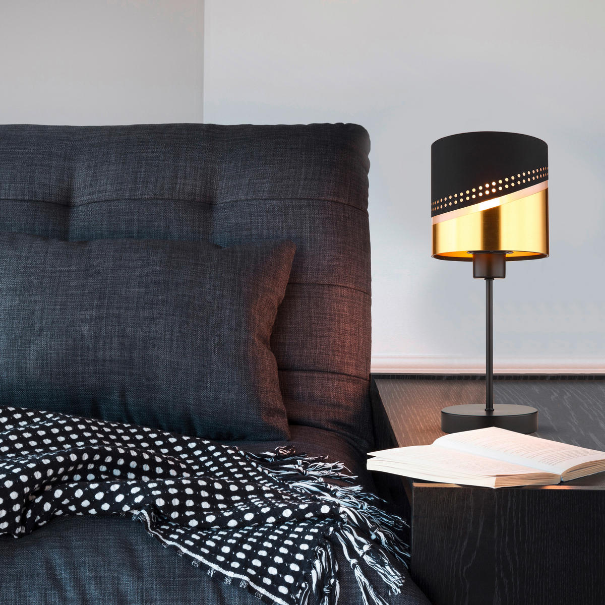BORDSLAMPA 16/38 cm   - svart/guldfärgad, Klassisk, metall/textil (16/38cm) - Globo
