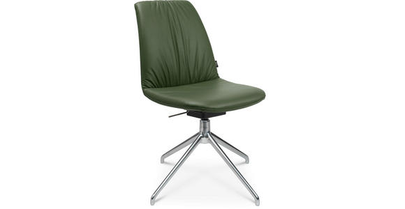 STUHL in Aluminium Echtleder pigmentiert Metall, Leder - Alufarben/Grün, Design, Leder/Metall (46/81,5-84,5/55cm) - Johann Jakob