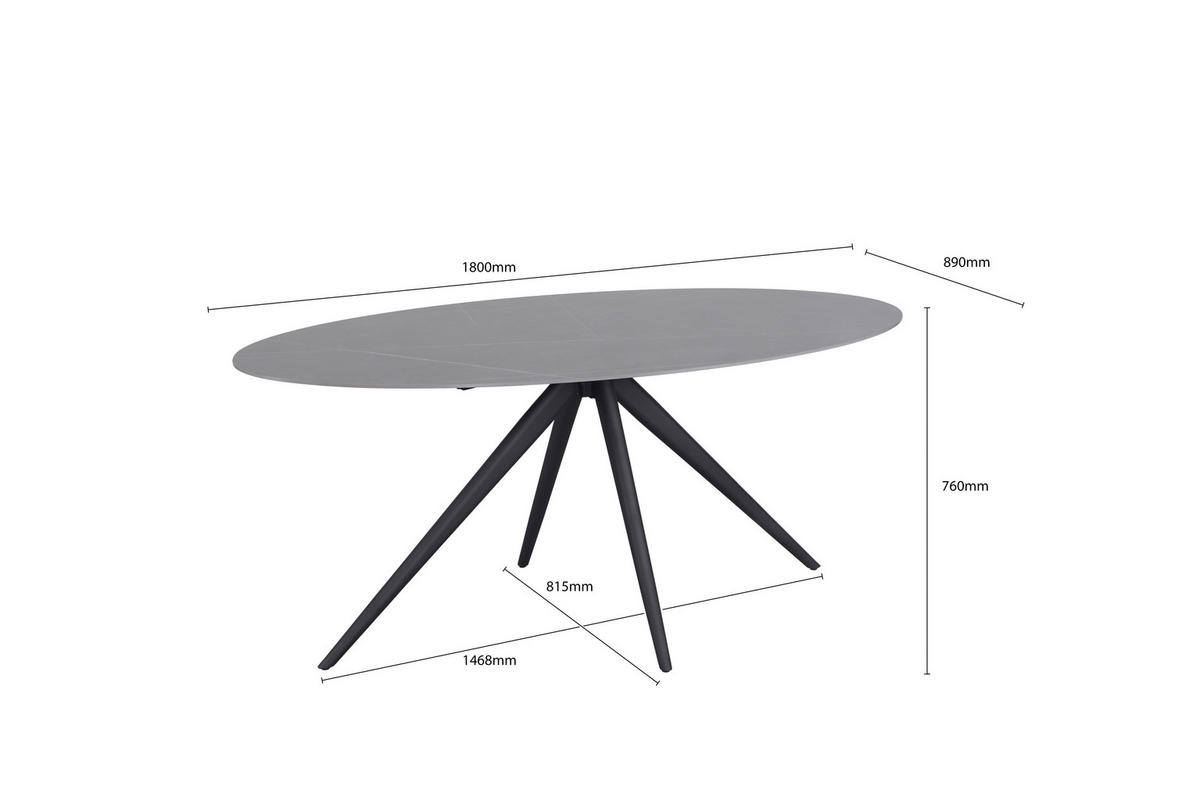 JEDÁLENSKÝ STÔL, sivá, čierna, 180/89/76 cm - čierna/sivá, Design, kov/keramika (180/89/76cm) - Novel