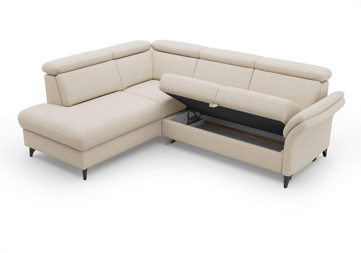 ECKSOFA GLENDALE E in Flachgewebe Creme  193/247 cm  - Creme/Schwarz, KONVENTIONELL, Textil/Metall (193/247cm) - Sit & More