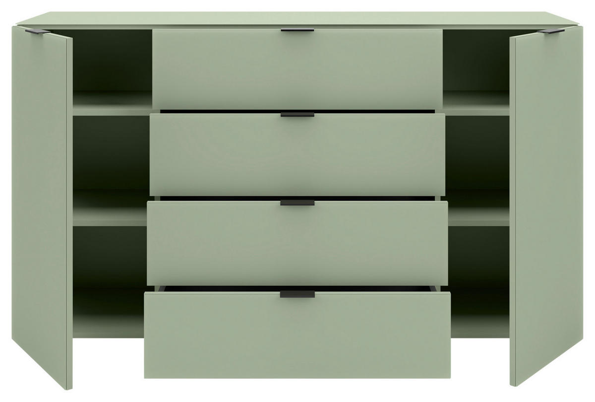 SIDEBOARD  160/94/40 cm 4 Schublade(n)  - Salbeigrün/Schwarz, Basics, Glas/Holzwerkstoff (160/94/40cm) - Novel